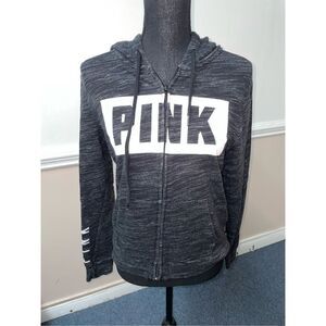 PINK Victoria’s Secret Heather Black Logo Hooded Jacket